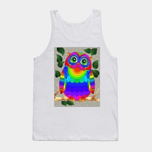 Cute Owl Stained Glass Pattern Design Tank Top